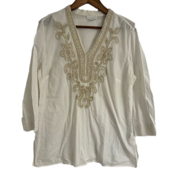 Charter Club Swim Women’s White and Gold Vneck Beach/Pool Coverup Size 16 - Picture 1 of 3